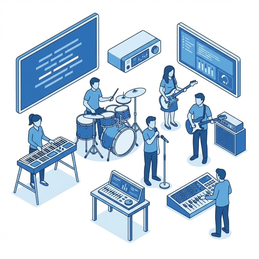 Equipe de louvor tocando juntos